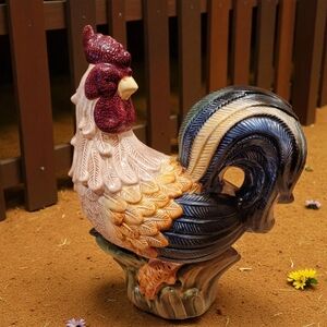 CBK LTD 1999 Rooster Ceramic Figurine 12" Hand Painted Farmhouse Vibrant Rich